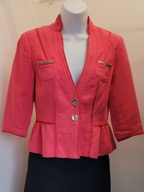 White House Black Market Coral Pink Peplum  3/4 Sleeve Jacket Sz: 0